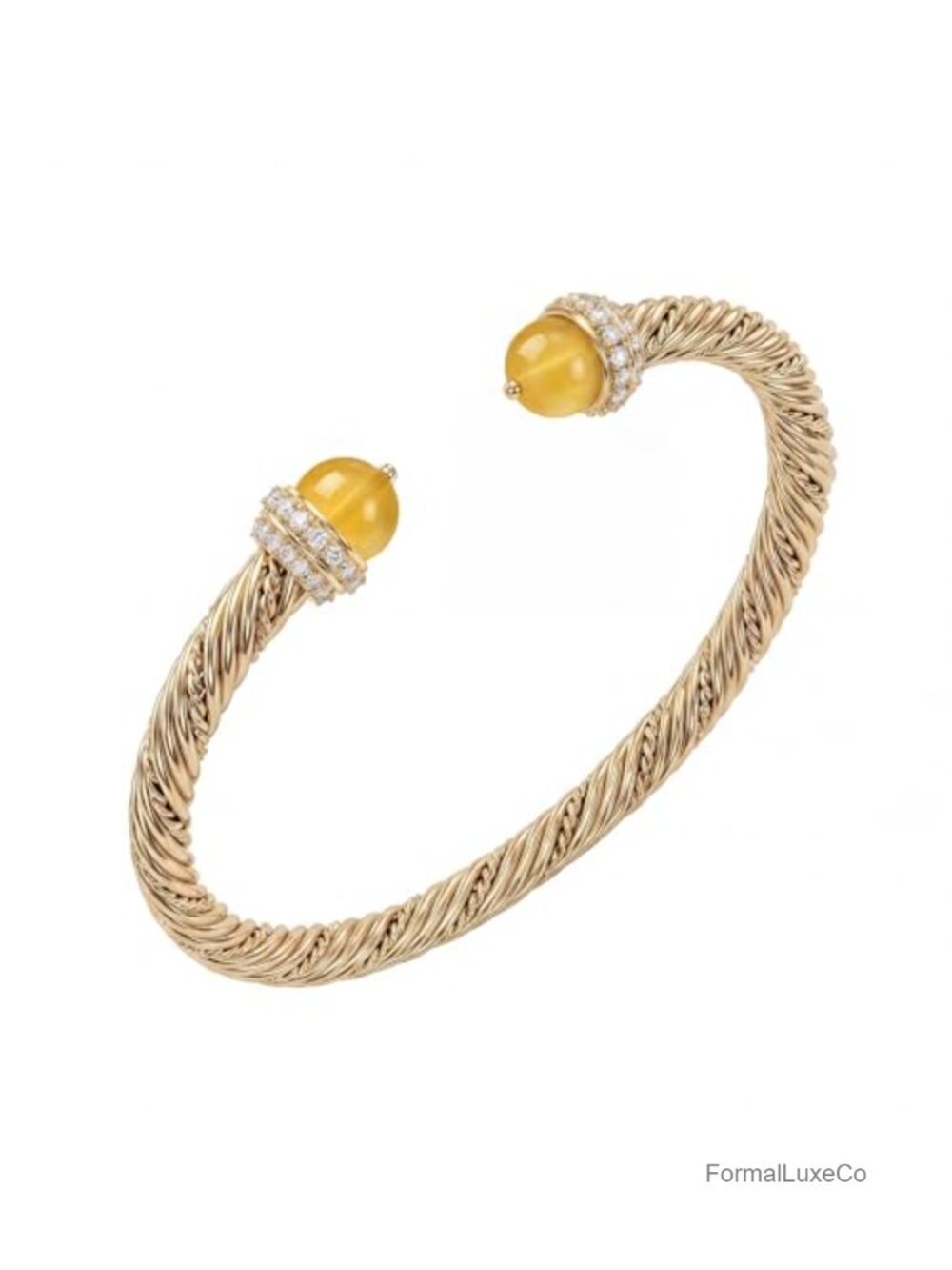 14K Gold Plated Cuff Bangle Bracelet - Adjustable Open Twisted Cable Charm - Picture 1 of 5